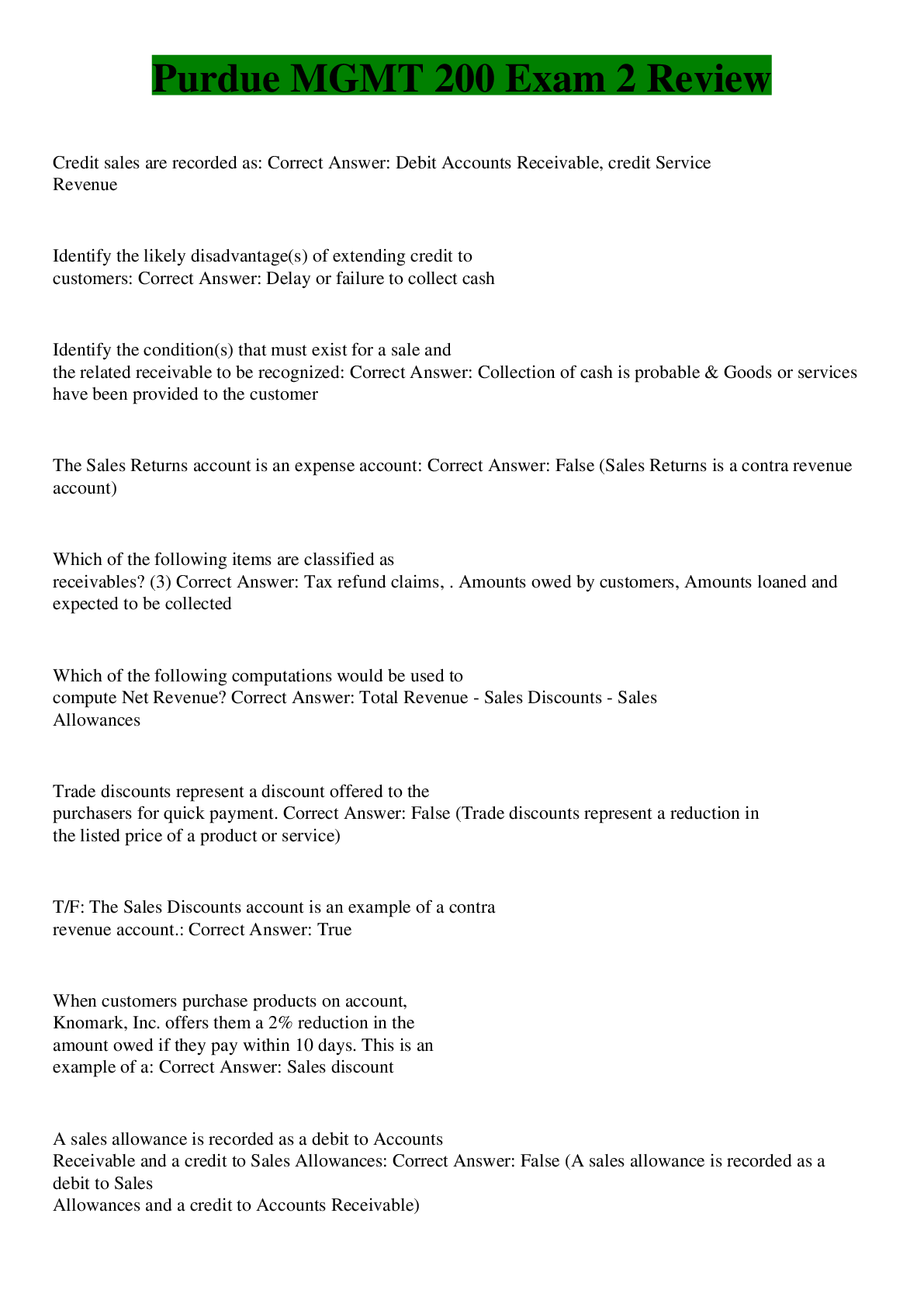 Preview image of Purdue MGMT 200 Exam 2 Review document